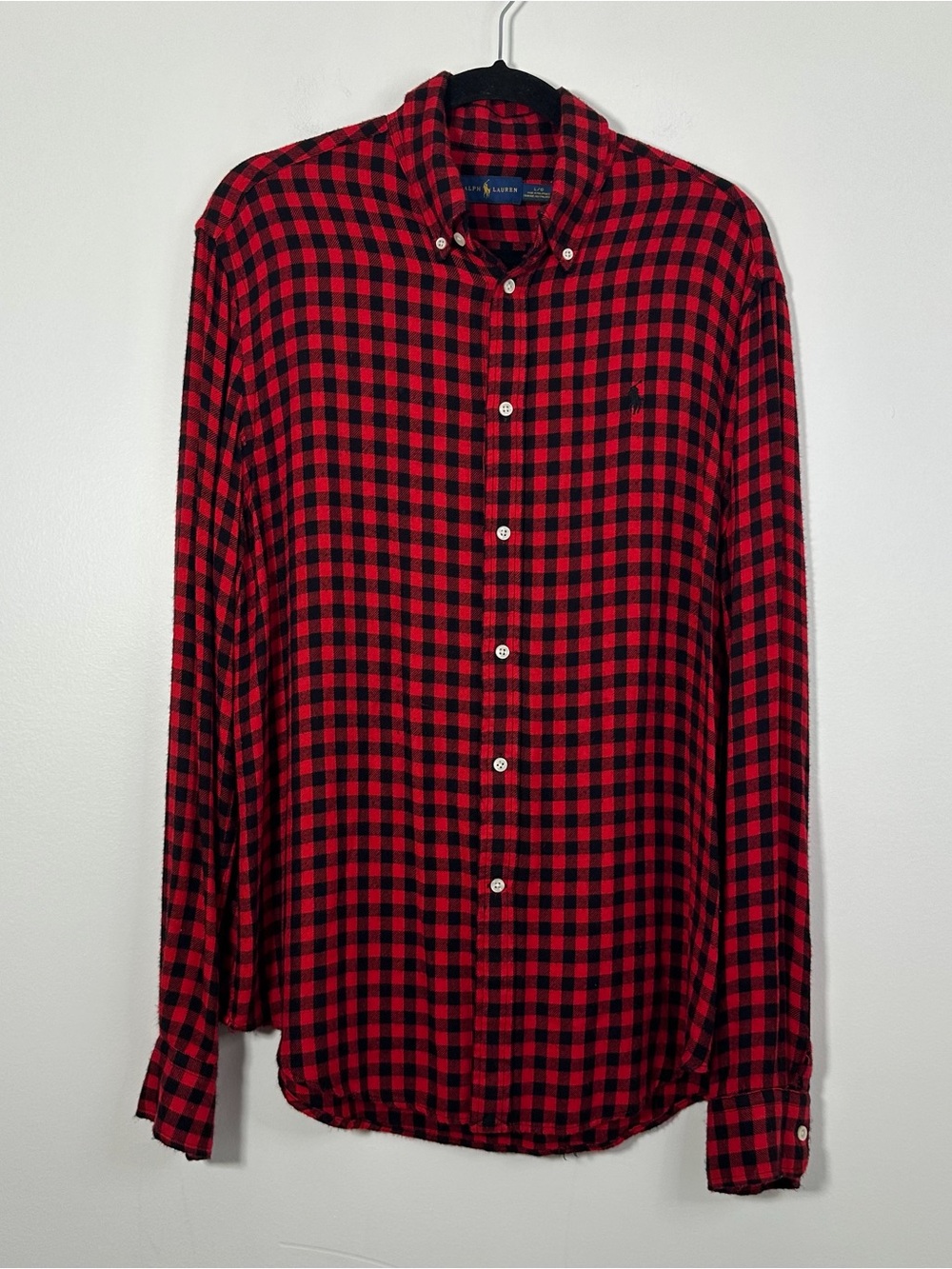 Ralph Lauren Men’s Large Red Black Plaid Long Sleeve Button Down Shirt